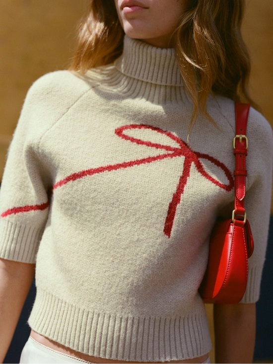 En Saison Sweaters - En Saison Merrill Short Sleeve Bow Crop Sweater